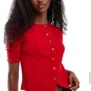Red Button-Up Knit Top